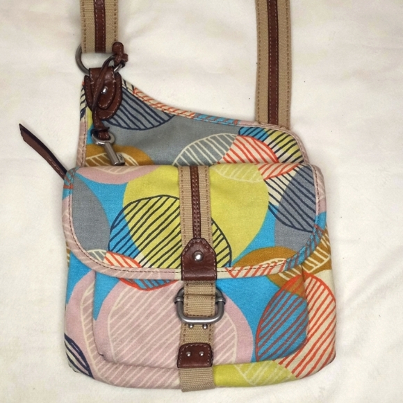 Fossil Y2K Geometric Striped Shaped Multi Pocketed Adjustable Crossbody Boho Bag - Picture 1 of 11